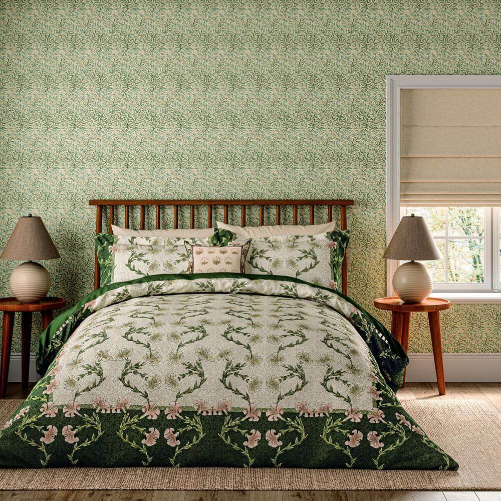 Morris & Co V&A Scrolling Carnation in Olive & Ivory Duvet Cover Set